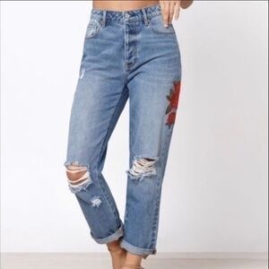 PacSun Mom Jean Embroidered Floral Jeans Size 23